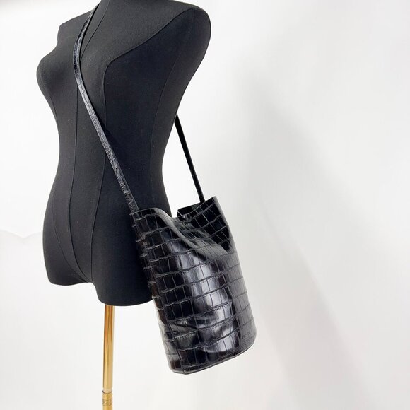 OAK + FORT Pleather Faux Croc Leather Bucket Back with rope handles pocket - Picture 8 of 12